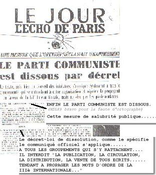 Décret du 26 septembre 1939-extrait de presse